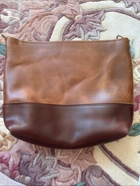 Kmm double shot sesame and British tan toteTwo-Tone Brown Leather Shoulder Bag
